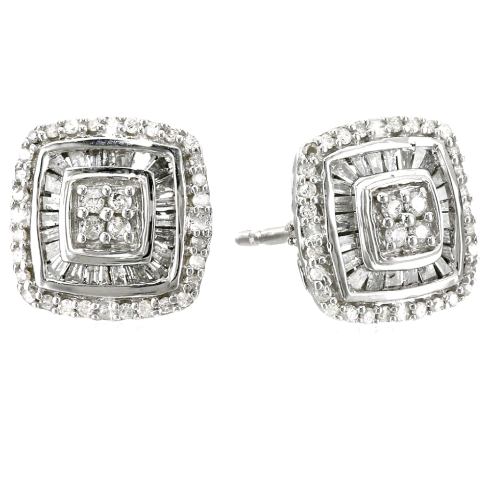 Sterling Silver Diamond Cushion Stud Earrings